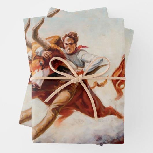 “Bull Dogger” Western Art van Will James Inpakpapier Vel (In situ)