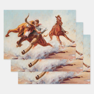 “Bull Dogger” Westerse kunst van Will James Inpakpapier Vel
