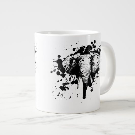 Bull Elephant in Black Splash Pick Your Background Extra Grote Mok (Voorkant rechts)