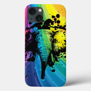Bull Elephant over Swirly Rainbow iPhone 13 Hoesje