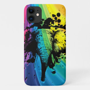 Bull Elephant over Swirly Rainbow iPhone 11 Hoesje