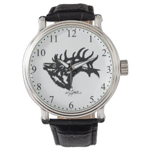 Bull Elk Black Silhouette Horloge