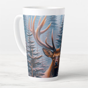 Bull Elk in dennenbomen Latte Mok