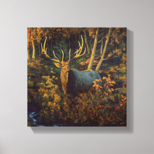 Bull Elk in het herfstbos Canvas Afdruk