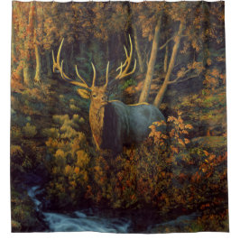 Bull Elk in het herfstbos Douchegordijn