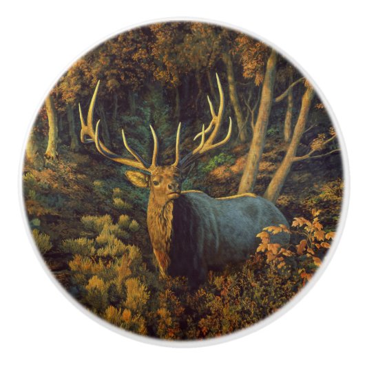 Bull Elk in het herfstbos Keramische Knop (Voorkant)