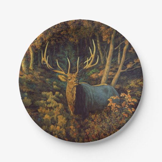 Bull Elk in het herfstbos Papieren Bordje (Voorkant)