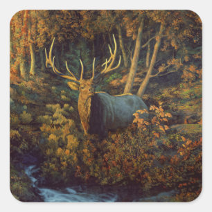 Bull Elk in het herfstbos Vierkante Sticker