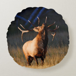 Bull Elk met hoofd terug Rond Kussen
