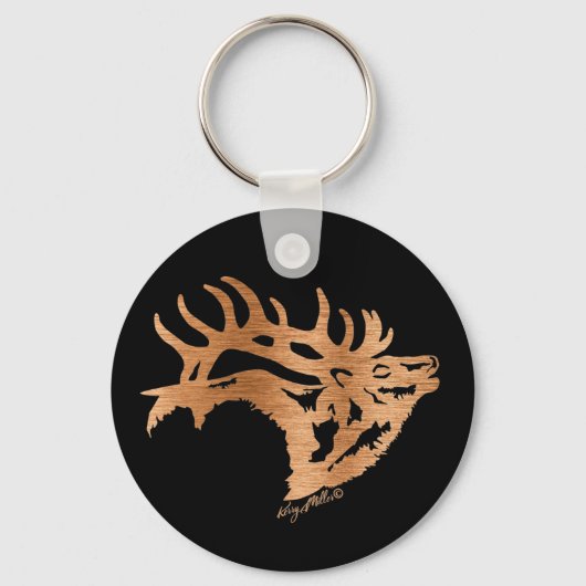 Bull Elk Silhouette Sleutelhanger (Voorkant)