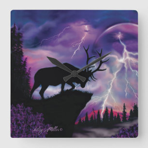 Bull Elk Vierkante Klok
