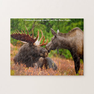 Bull en Koe Moose Alaska. kerstcadeautjes Legpuzzel