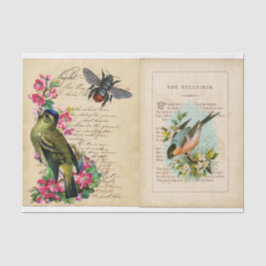 Bull Finch Ephemera Book Pages with Bee & Birds Tissuepapier