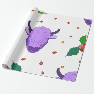 Bull, heilig, mistletoe en bessen. Het symbool van Cadeaupapier
