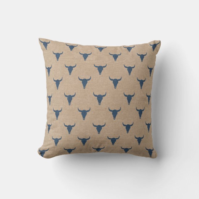 Bull Horns Pattern Pillow Denim Blue Kussen (Voorkant)