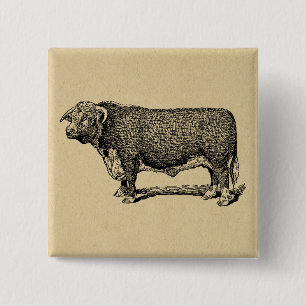  Bull Land & Boerderij Geëmigende Kunst Vierkante Button 5,1 Cm