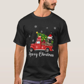 Bull Mastiff Dog Riding Red Truck Kerstmis T-shirt
