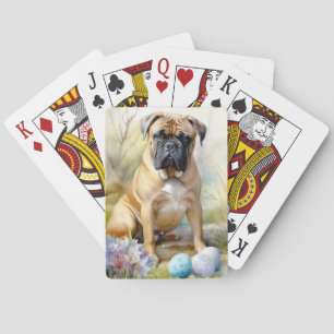 Bull Mastiff-hond met Pasen Eieren Vakantie Pokerkaarten