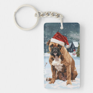 Bull Mastiff Hond Winter Wonderland Kerstvreugde Sleutelhanger