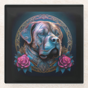 Bull Mastiff kijkt door een tijdsportaal Glazen Onderzetter