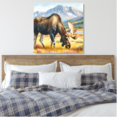 Bull Moose Grazing in Alaska Waterverf Canvas Afdruk (Insitu (Slaapkamer))