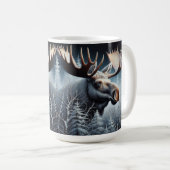 Bull Moose in dikke borstel en pijnbomen Koffiemok (Voorkant rechts)