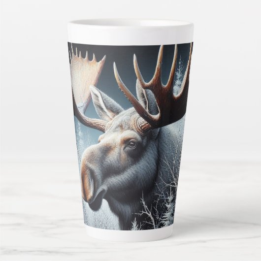 Bull Moose in dikke borstel en pijnbomen Latte Mok (Voorkant)