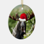 Bull Moose in Santa Hat Ceramic Ornament (Rechts)