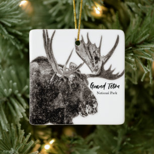 Bull Moose in Snow Grand Teton Keramisch Ornament
