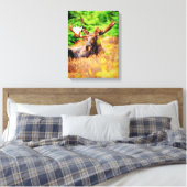 Bull Moose Laying Down Waterverf Paint Wildlife Canvas Afdruk (Insitu (Slaapkamer))