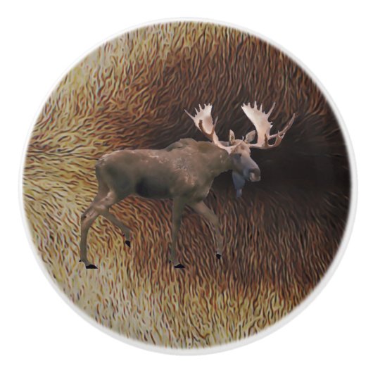 Bull Moose On Cariou Fur Keramische Knop (Voorkant)