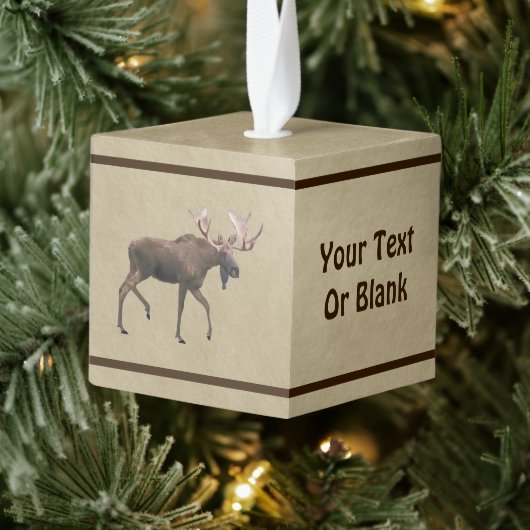 Bull Moose op oud papier Kubus Ornament (Boom)