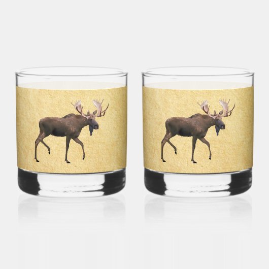 Bull Moose op oud papier Whisky Glas (Voorkant)