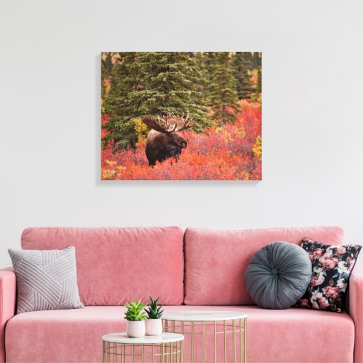 Bull Moose Permanent in Red Dwarf Birch Canvas Afdruk (Insitu (Woonkamer))