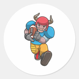Bull op poorten met Football en Helm Ronde Sticker