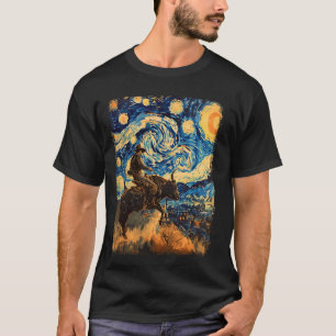Bull Rider Bull Riding Cowboy Sterrennacht Paintin T-shirt