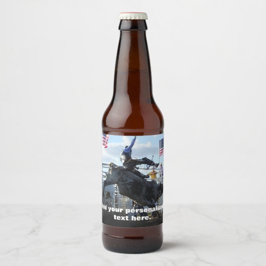 Bull Rider en Bucking Bull Rodeo Bier Etiket (Voorkant)