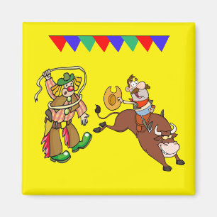 Bull Rider en Rodeo Clown Cartoon Magneet