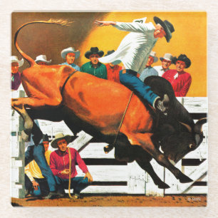 Bull Riding door Fred Ludekens Glazen Onderzetter