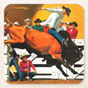 Bull Riding door Fred Ludekens Vierkante Kartonnen Onderzetter