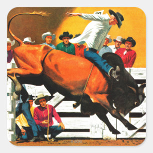 Bull Riding door Fred Ludekens Vierkante Sticker