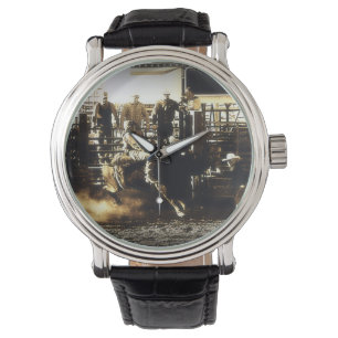 Bull Riding Rodeo Cowboy Land Western Horloge