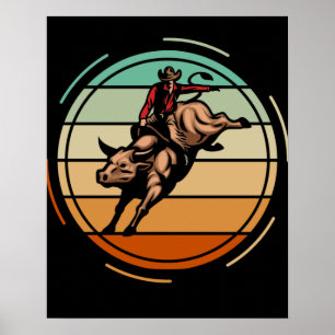 Bull Riding Rodeo Rider Cowboy Westerne Vintage Poster