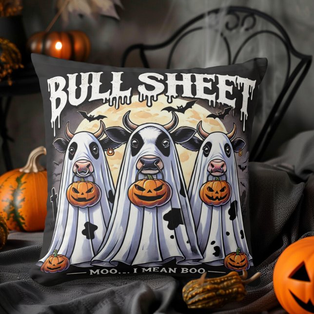 Bull Sheet moo boo Grappig Halloween Kussen (Bull Sheet moo boo Funny Halloween Throw Pillow)
