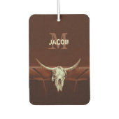 Bull Skull Brown Land Rustisch Western Monogram Luchtverfrisser (Voorkant)