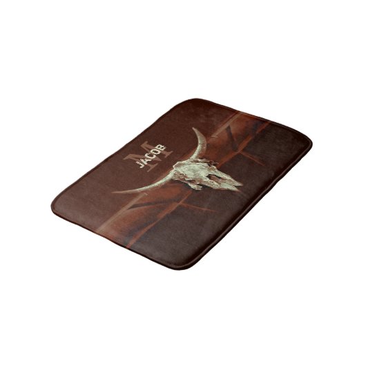 Bull Skull Brown Monogram Western Land Rustisch Badmat (Gekanteld)