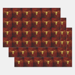 Bull Skull Brown Western Land Rustin Pattern Inpakpapier Vel