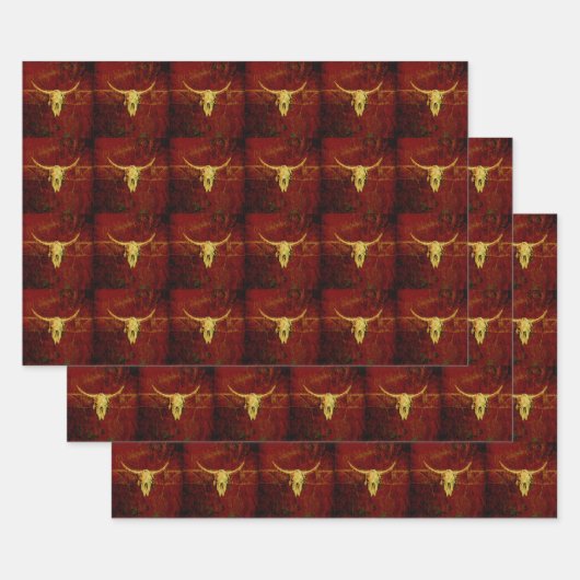 Bull Skull Brown Western Land Rustin Pattern Inpakpapier Vel (Set)