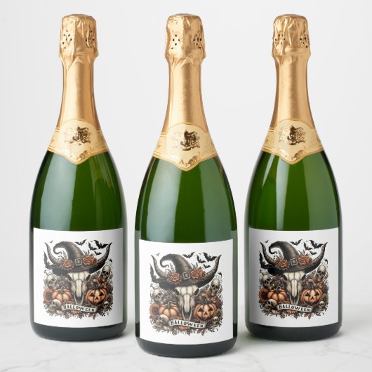 Bull Skull Halloween Koe Sparkling Wijnetiket (Flessen)