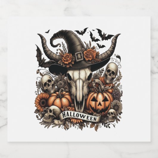 Bull Skull Halloween Koe Sparkling Wijnetiket (Enkel label)